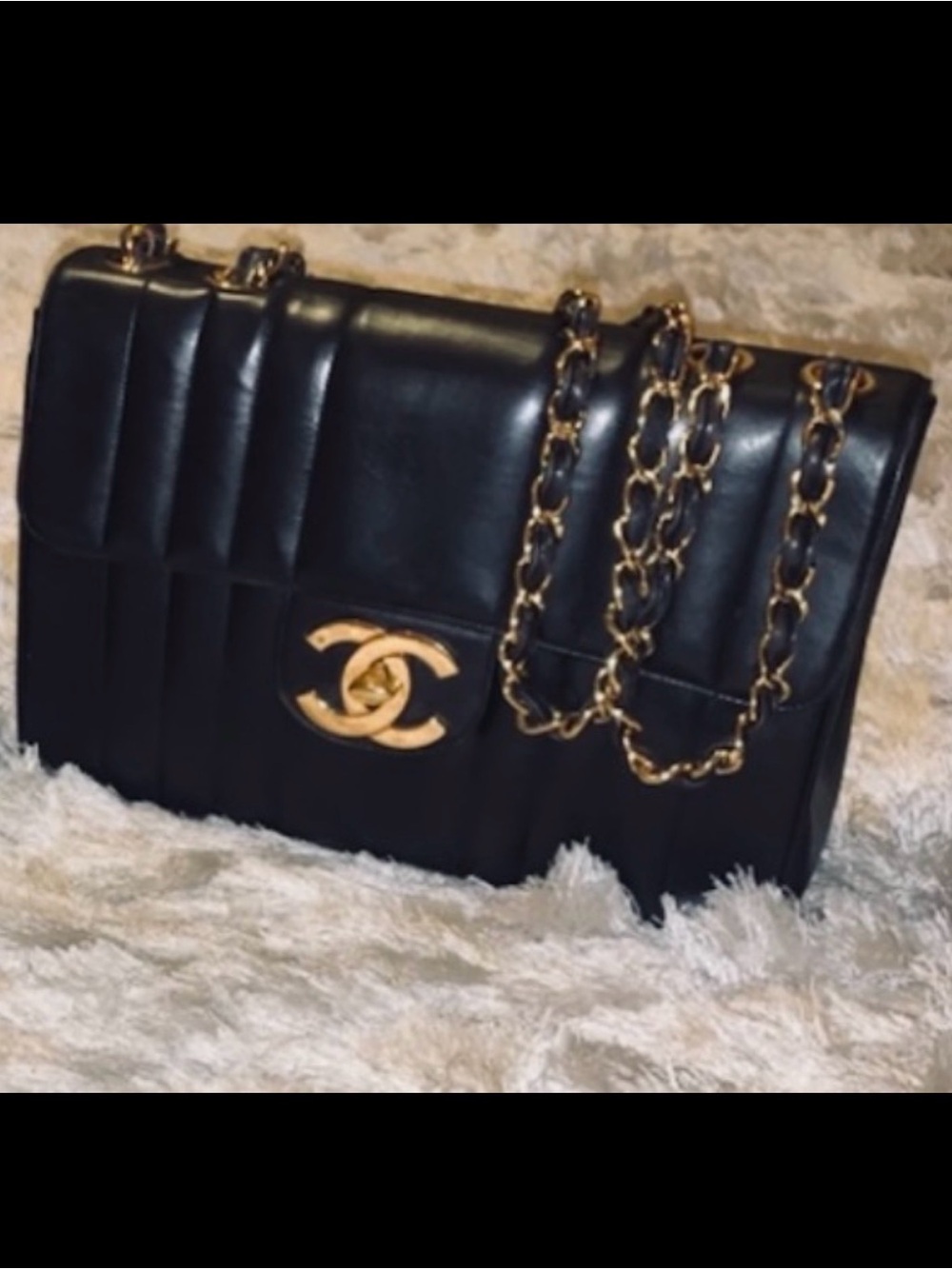 Vintage CHANEL Black Quilted Leather Shoulder Bag with Gold CC Turnlock